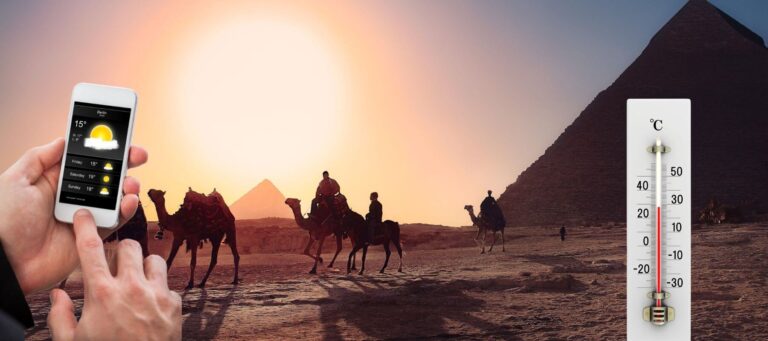 zdjecie przedstawia zachod slonca na tle piramid